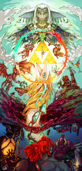 4threset absurdres aerocuda archaic_set_(zelda) beard dark-skinned_male dark_skin dinraal dragon facial_hair farosh floating_island flux_construct frox ganondorf gerudo gleeok gloom_spawn highres hinox horriblin keese light_dragon_(zelda) like_like link lynel master_sword moblin multiple_heads naydra nintendo outstretched_arms rauru_(tears_of_the_kingdom) red_hair riju rito sidon soldier_construct spoilers steward_construct stone_talus sword the_legend_of_zelda the_legend_of_zelda:_tears_of_the_kingdom tower triforce tulin_(zelda) weapon yunobo zora