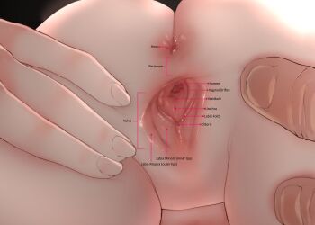 1boy 2girls anus bent_over clitoral_hood clitoris close-up crotch educational groin hymen labia_fold loli mochi_(circle_rin) multiple_girls perineum presenting pussy sex_ed source_request spread_pussy uncensored urethra vaginal_orifice vestibule virgin