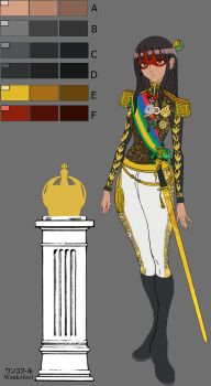 Rule 34 | 1girl, absurdres, brazil, concept art, crown, empress, gold, gold trim, hair ornament, highres, kuruminha, native american, non-web source, original, royal robe, saber (weapon), sketch, sword, template, wankofool, weapon