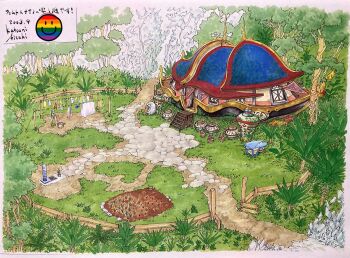 aizaki_katsumi clothesline dirt grandia grandia_iii grass highres house no_humans official_art path road scenery stairs tagme tree