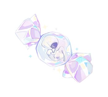 1girl arthropod_girl black_skin candy_wrapper closed_eyes colored_skin commentary fetal_position full_body hashtag-only_commentary hollow_knight hollow_knight:_silksong juliet_sleeves lace_(hollow_knight) long_sleeves puffy_sleeves ruizi_06 sleeping solo