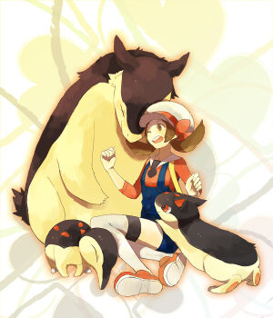 00s 1girl bad_id bad_pixiv_id brown_hair cyndaquil evolution gen_2_pokemon hat kumita_(sumica) lyra_(pokemon) nintendo overalls pokemon pokemon_(creature) pokemon_hgss quilava typhlosion