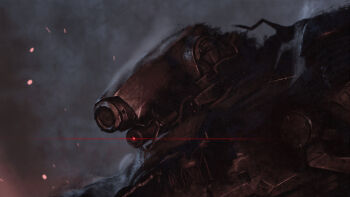 621_(armored_core_vi) absurdres armored_core armored_core_vi:_fires_of_rubicon artbyarslan fromsoftware highres loader_4 machinery mecha mecha_focus no_humans one-eyed robot science_fiction