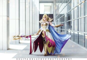 armor bad_link blonde_hair breasts cosplay estoria_(kyonyuu_fantasy) highres kyonyuu_fantasy kyonyuu_fantasy_gaiden_2 large_breasts ponytail wand