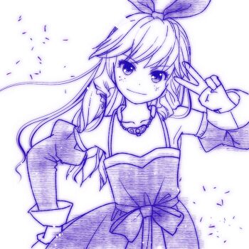 1girl closed_mouth collarbone dress greyscale hairband jane_maxwell jewelry long_hair looking_at_viewer monochrome sakuran_(riddle_riddle) smile solo star_(symbol) wild_arms wild_arms_1