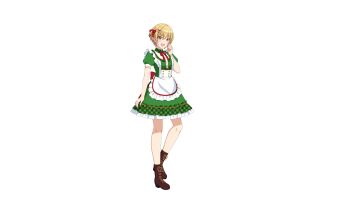 1girl apron blonde_hair boots buttons frills full_body hair_ornament hairclip hand_up idolmaster idolmaster_shiny_colors lace-up_boots maid neck_ribbon official_art open_mouth promotional_art red_eyes ribbon saijo_juri solo transparent_background