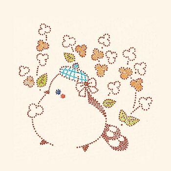 animal_focus bird blue_eyes blue_hat flower full_body hat highres long-tailed_tit no_humans orange_flower original plaid_hat solo tit_(bird) touko_(nagomino) traditional_media