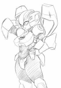 1girl arcee ass belly breasts hand_on_own_hip helmet highres hinokawa_jun large_breasts robot_girl smile transformers transformers_animated