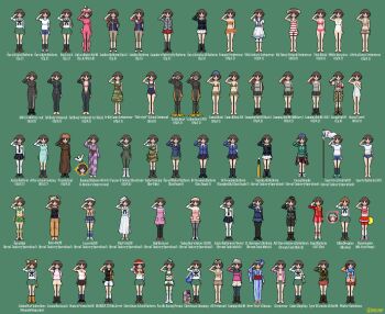 Rule 34 | 1girl, akiyama yukari, anglerfish costume, animal ears, animal hands, animal hood, anzio school uniform, apron, armband, artist name, backpack, backwards hat, bag, band uniform, bandeau, barefoot, baseball cap, bc freedom school uniform, bear hood, beret, bikini, bikini top only, bird, black footwear, black gloves, black neckerchief, black pantyhose, black skirt, blazer, blue headwear, blue kimono, blue scarf, bob cut, bodysuit, boko (girls und panzer), book, book stack, boots, brown bandeau, brown eyes, brown footwear, brown hair, brown pants, brown shirt, brown shorts, buruma, buttons, camouflage, camouflage bikini, camouflage jacket, camouflage shorts, capelet, capri pants, cheerleader, circle k sunkus, coat, commentary, cosplay, costume chart, diving mask, diving suit, double-breasted, dress, dress shirt, employee uniform, english commentary, fake animal ears, flag, flippers, fur hat, girls und panzer, gloves, goggles, green bikini, green hoodie, green sailor collar, green shorts, green skirt, grey jacket, grey tank top, gym shorts, gym uniform, hat, highres, hood, hoodie, jacket, japanese clothes, khakis, kimono, knit hat, leiscner, long skirt, mask, mask on head, midriff, military, military uniform, multiple views, naked towel, navel, neckerchief, nishizumi miho, nishizumi miho (cosplay), old-fashioned swimsuit, one-piece swimsuit, ooarai military uniform, ooarai school uniform, open clothes, open shirt, pants, pantyhose, paw gloves, paw shoes, pink bikini, pink dress, pink headwear, pink jacket, pixel art, pleated skirt, pom pom (cheerleading), purple kimono, red capelet, red gloves, red headwear, red jacket, red one-piece swimsuit, red pantyhose, red skirt, sailor collar, sailor hat, salute, sandals, santa hat, saunders school uniform, scarf, school swimsuit, school uniform, scuba gear, shirt, shoes, short hair, shorts, side-tie shirt, skirt, sleeveless, sleeveless shirt, sneakers, socks, st. gloriana's school uniform, straw hat, striped clothes, striped one-piece swimsuit, sun hat, swimsuit, tank shell, tank top, tied shirt, towel, trench coat, twitter username, unzipped, ushanka, wetsuit, white footwear, white headwear, white one-piece swimsuit, white pantyhose, white shirt, white skirt, yukata