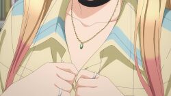 1girl animated anime_screenshot armpits arms_up audible_speech back backboob barefoot belt bikini bikini_bottom_only bikini_top_only black_bikini blonde_hair blouse blush bouncing_breasts bracelet breasts calendar choker cleavage closed_eyes collar collarbone computer crossed_legs ear_piercing earrings feet female_focus fingernails floral_print groin hand_on_own_head hand_on_own_hip head_rest highres holding holding_own_hair holging_hair japanese_audio jewelry kitagawa_marin large_breasts lips long_fingernails long_hair looking_at_viewer lying multicolored_hair nail_polish navel necklace on_side one_eye_closed open_clothes open_shirt pencil piercing ponytail red_eyes ring shirt shorts side-tie_bikini_bottom sideboob sitting smile soles solo sono_bisque_doll_wa_koi_wo_suru sound stomach string_bikini swimsuit teeth thighs toes two-tone_hair underboob undressing unworn_blouse unworn_shorts v video