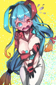 1girl absurdres blue_hair blush breasts character_request covering_breasts covering_privates embarrassed highres large_breasts pasties reverse_bunnysuit reverse_outfit tagme yunuki_uta