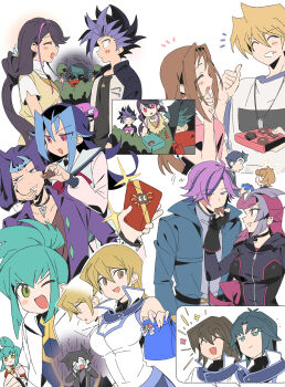 Rule 34 | 3 ma me, 6+boys, 6+girls, :d, :o, ;d, bag, bessho emma, black choker, black gloves, black hair, black shirt, blonde hair, blue bag, blue eyes, blue hair, blue jacket, blue shirt, blush stickers, bodysuit, box, breasts, brother and sister, brown eyes, brown hair, bush, candy, character charm, charm (object), chocolate, chocolate heart, choker, closed eyes, closed mouth, commentary, crying, cyber tutu, dojun kengo, duel academy uniform (yu-gi-oh! gx), feeding, fingerless gloves, food, food on face, gloves, green eyes, hair between eyes, half-siblings, hand on another's face, heart, heart-shaped box, heart-shaped food, highres, jacket, jewelry, jitome, jonouchi katsuya, kamishiro rio, kamishiro ryouga, kawai shizuka, kuribon, kurosaki ruri, kurosaki shun (yu-gi-oh!), large breasts, long hair, long sleeves, looking at another, looking to the side, lua (yu-gi-oh!), luca (yu-gi-oh!), manjoume jun, marufuji ryo, multicolored hair, multiple boys, multiple girls, multiple views, neckerchief, necklace, one eye closed, open clothes, open jacket, open mouth, pink box, pink eyes, pink hair, pink shirt, purple eyes, purple hair, purple jacket, red neckerchief, sailor collar, shirt, short hair, short sleeves, siblings, sleeveless, sleeveless shirt, small breasts, smile, spiked hair, streaming tears, sunglasses, tears, tenjouin asuka, tenjouin fubuki, thumbs up, twins, two-tone hair, untranslatable commentary, ute (yu-gi-oh!), white background, white shirt, yu-gi-oh!, yu-gi-oh! 5d's, yu-gi-oh! arc-v, yu-gi-oh! duel monsters, yu-gi-oh! gx, yu-gi-oh! vrains, yu-gi-oh! zexal, zaizen akira, zaizen aoi