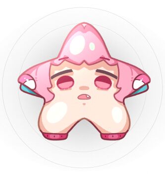 Rule 34 | commentary, fang, grey background, idolmaster, idolmaster cinderella girls, kirby (series), kirby air ride, kirby air riders, nintendo, no humans, objectification, open mouth, pink eyes, pink hair, star (symbol), symbol-only commentary, takato kurosuke, warp star, yumemi riamu