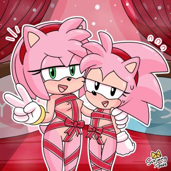 2girls amy_rose black_eyes classic_amy green_eyes loli multiple_girls nipples nude sonic_(series)