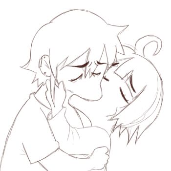 2girls chibi closed_eyes halo highres kiss meme multiple_girls non-web_source original shirt tsuicaa yuri