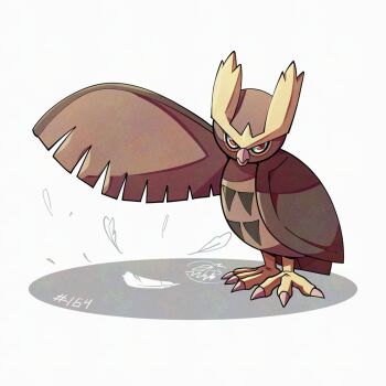 bird full_body gen_2_pokemon looking_at_viewer mistray-art nintendo no_humans noctowl owl pokemon pokemon_(creature) signature simple_background solo white_background