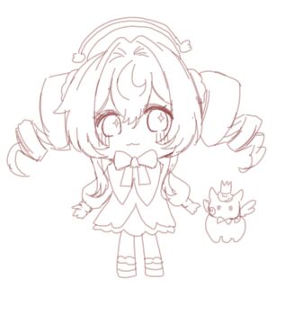 Rule 34 | 1girl, :3, anemoe lii, animal, blush, chibi, crown, hair between eyes, hair ornament, hat, highres, honkai: star rail, honkai (series), hyacine (honkai: star rail), little ica (honkai: star rail), looking at viewer, mini crown, mini hat, mini wings, no eyebrows, ribbon, short twintails, sketch, twintails, wings